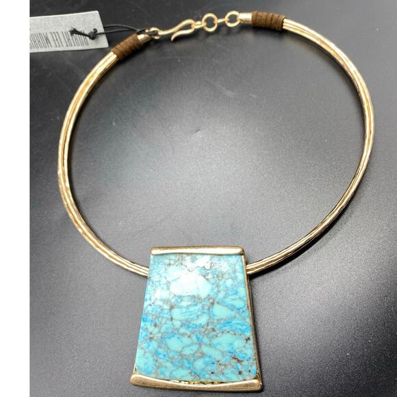 Robert Lee Morris Gold Tone Wire Collar Necklace‎ Lg Pendant NWT RLM SoHo - Picture 1 of 6